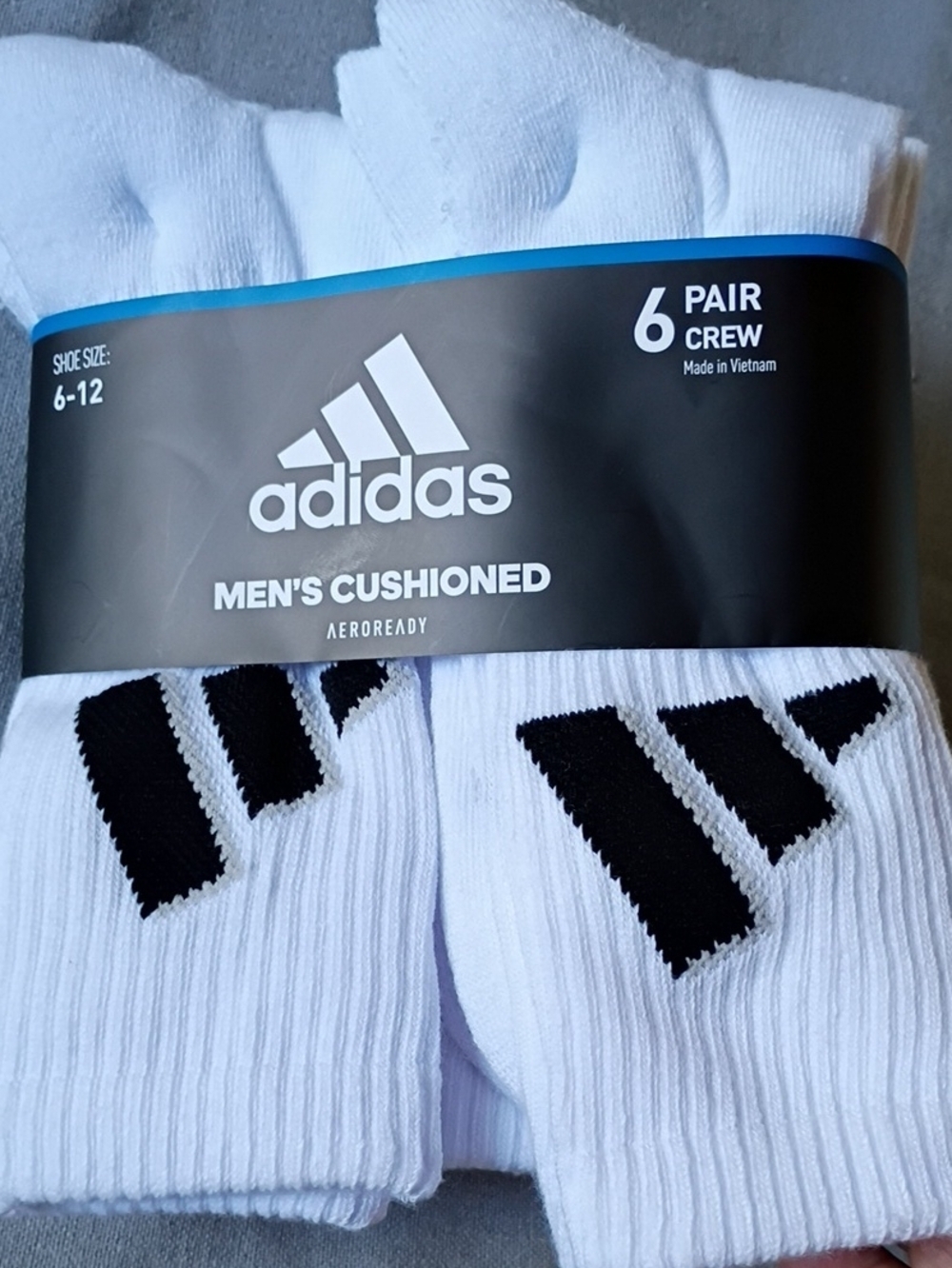 adidas Men's Cushioned Aeroready Crew Athletic Socks with Black Logo - 6 Pack